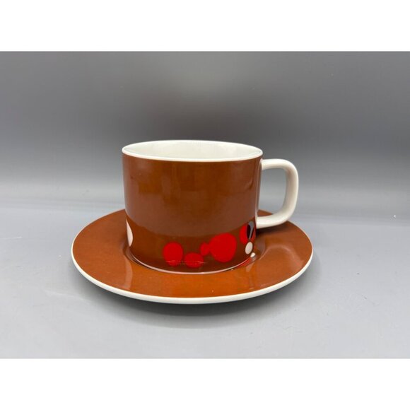 Vtg Moda Miam Miam Stone Series Brown Red Tea Cup Mug Saucer Set Abstract MCM - Picture 2 of 8
